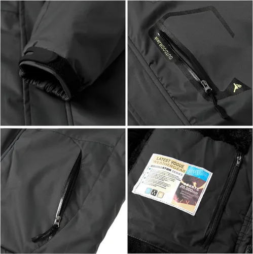 Miniatura 6 de MANSDOUR Chaqueta de senderismo para hombre, impermeable, cálida, forro polar, para invierno, snowboard, cortavientos, con capucha