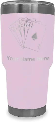 Miniatura 23 de LaserGram Vaso aislado al vacío de 20 onzas, tarjetas de póquer Royal Flush con grabado personalizado incluido (negro)