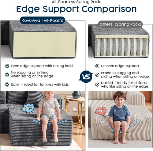 Miniatura 6 de Sofá modular gris con otomana, sofá modular de nube de 108 pulgadas para sala de estar, sofá moderno en forma de U, no requiere montaje, tela
