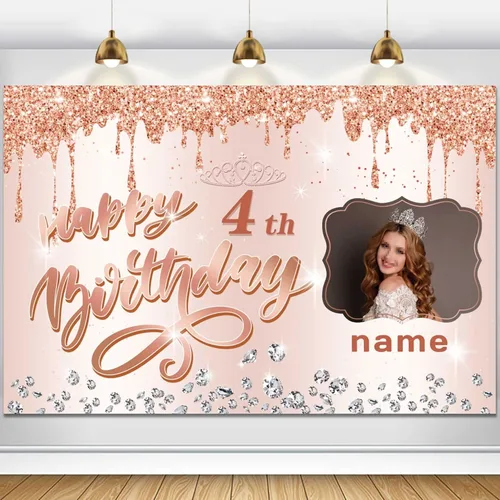 Miniatura 72 de Cartel decorativo personalizable de oro rosa con nombre y foto MGJB-NLK-50