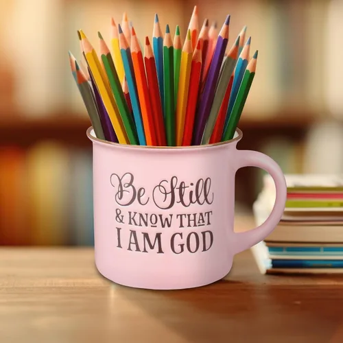 Miniatura 4 de Taza de café de cerámica estilo campamento rosa de Christian Art Gifts – 13 oz. Taza de café y té inspiradora con escritura bíblica segura