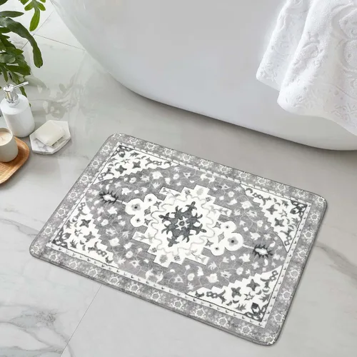 Miniatura 36 de Uphome Alfombra de baño vintage, azul, bohemio, antideslizante, oriental, suave, lavable a máquina, lindas alfombras de baño tribales florales