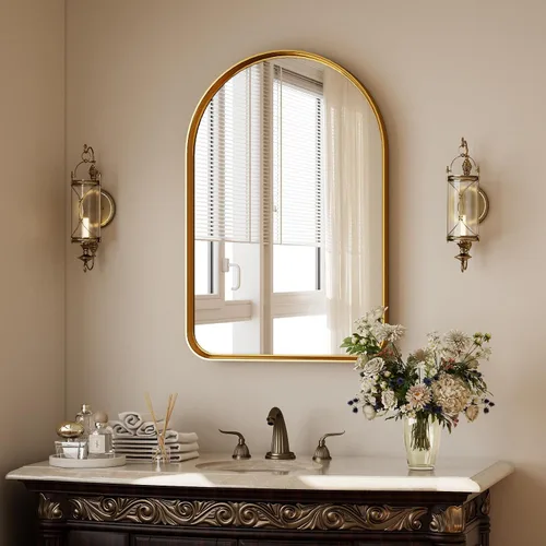 Miniatura 20 de Espejo de Baño con Arco, Espejo de Baño Arqueado de 20x30 pulgadas/Espejo de Tocador Montado en la Pared - Espejo de Pared con Marco de Metal Negro