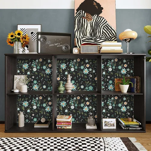 Miniatura 5 de VaryPaper Papel tapiz floral negro de 17.7 x 78.7 pulgadas, diseño de copos de nieve y flores, papel tapiz autoadhesivo extraíble, papel de contacto