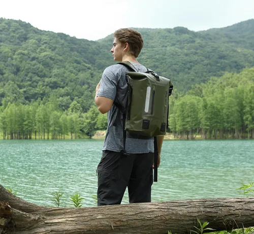 Miniatura 8 de MARCHWAY Mochila impermeable con parte superior enrollable, bolsa seca flotante de 20L/30L/45L con base rectangular ergonómica, espalda acolchada