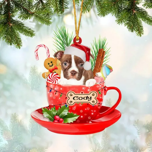 Miniatura 38 de NAZENTI Adorno personalizado de Alaskan Malamute en taza roja, adorno de Navidad personalizado para perros amantes de las mascotas, colgante
