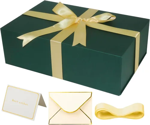 Miniatura 17 de YINUOYOUJIA Cajas de regalo rosadas con tapa, 14"x9"x4.5" Caja de regalo magnética con cinta, tarjetas y sobres para regalos, ideal para bodas
