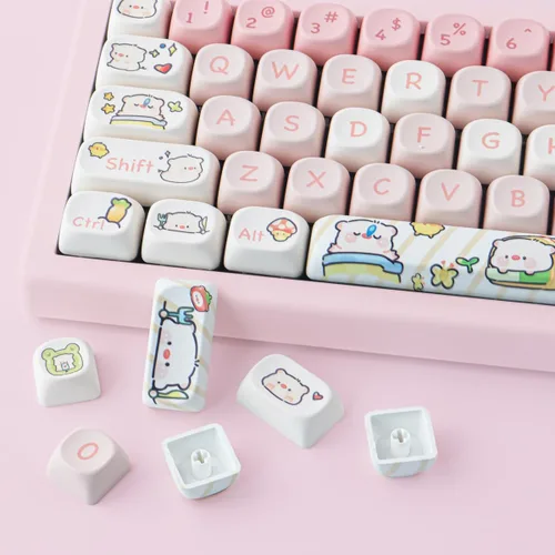 Miniatura 2 de Hyekit Teclas PBT - 145 Teclas Perfil MOA Cerdo Rosa, Conjunto de Teclas Lindas con Sublimación de Tinte para Teclado Mecánico con Interruptores