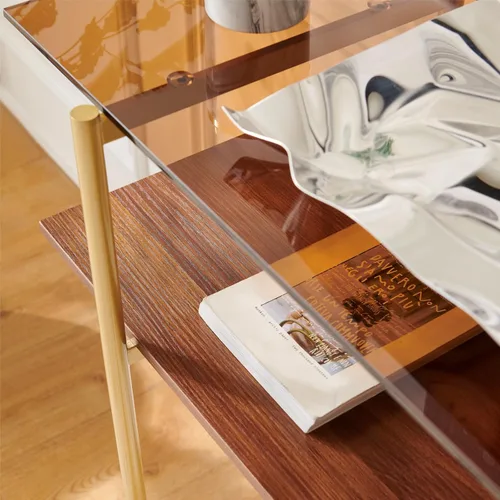 Miniatura 5 de Saint Mossi - Mesa consola marrón de 2 niveles para sala de estar, mesa de entrada estrecha moderna para pasillo, vestíbulo, pasillo, oficina, parte