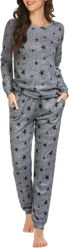 Miniatura 97 de Ekouaer Conjunto de pijama de manga larga para mujer, ropa de dormir suave con cuello redondo y bolsillos