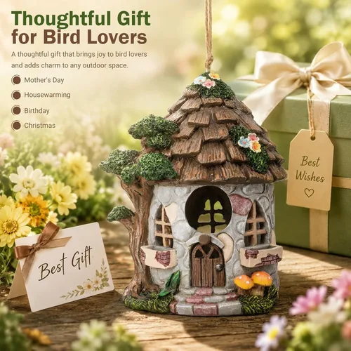 Miniatura 7 de Yinns Casa de pájaros de resina para exteriores, casas de pájaros para exteriores para anidar pájaros silvestres, casas decorativas de piedra