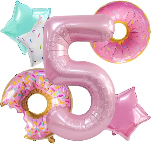 Miniatura 11 de Decoraciones de dona para el primer cumpleaños, suministros de decoración de fiesta de cumpleaños para niñas, 40 pulgadas, color rosa, 6 globos