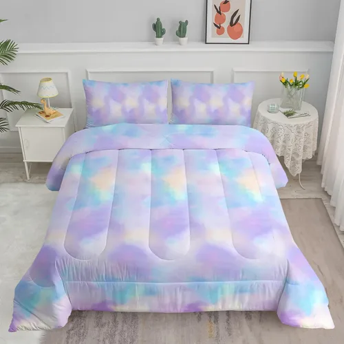 Miniatura 18 de Axolotl - Juego de ropa de cama para niños con diseño de gatos de dibujos animados tamaño individual, juego de edredón con líneas degradadas y lindo