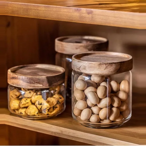 Miniatura 3 de Tarro de vidrio para dulces – Tarro de almacenamiento hermético de vidrio de cocina de 16 oz con tapa hermética de acacia, para condimentos