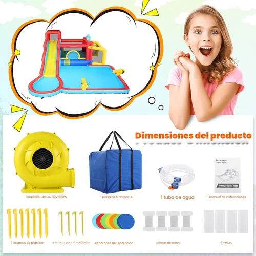 Miniatura 4 de AKEYDIY Casa de rebote de tobogán acuático, 13 × 12.5 pies, tobogán acuático inflable para niños grandes de 8 a 12 y 3 a 10 años, toboganes
