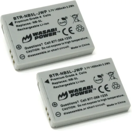 Wasabi Power Batería (paquete de 2) para Canon NB-5L Batería para Canon NB-5L y Canon PowerShot S100, S110, SD700 es, SD790 es, SD800 es, SD850 es,