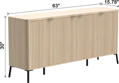 Miniatura 2 de Armario buffet, aparador grande de 63 pulgadas con almacenamiento, aparador moderno acanalado con 4 puertas, gabinete de almacenamiento de madera