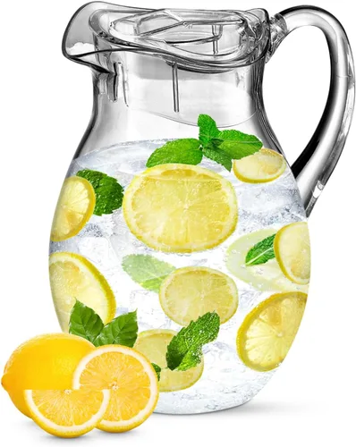 Jarra acrílica (72 onzas), plástico transparente, jarra de agua con tapa, inastillable, jarra transparente sin BPA, ideal para sangría, limonada,
