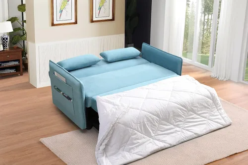 Miniatura 3 de Merax Sofá cama convertible moderno con 2 bolsillos laterales, sofá biplaza de tela con cama extraíble, 2 almohadas y respaldo ajustable para sala