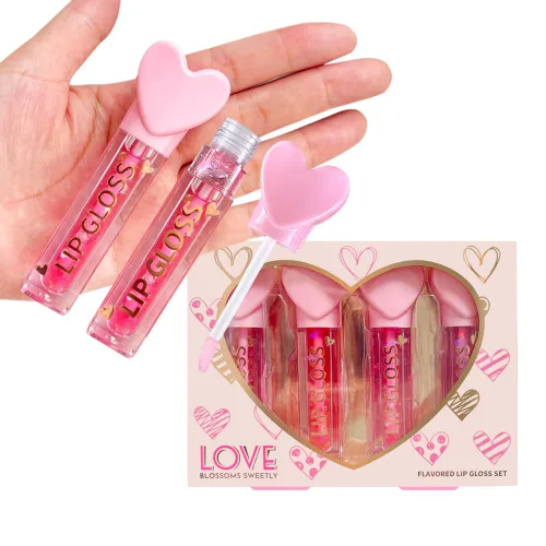 Miniatura 3 de 4 unidades de barra de brillo labial con dije de corazón para niñas, juego de labios frutales brillantes Recuerdos de fiesta no tóxicos, regalo