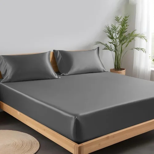 Miniatura 12 de LINENWALAS Tencel Lyocell Sábana bajera solo con ajuste seguro y cómodo en todo el contorno elástico de 16 pulgadas de profundidad, ropa de cama
