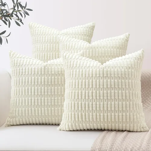 Miniatura 9 de OTOSTAR Juego de 4 fundas de almohada decorativas de pana suave de 16 x 16 pulgadas, fundas de almohada cuadradas a rayas bohemias para decoración