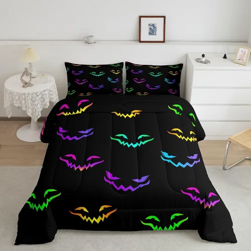 Miniatura 32 de Erosebridal Juego de ropa de cama de murciélago de Halloween, tamaño individual, juego de edredón de estrellas con purpurina y galaxia para niños
