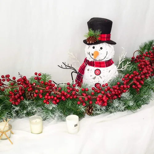 Miniatura 3 de Lvydec Guirnalda de bayas rojas de Navidad - Guirnalda artificial de bayas rojas de 6 pies con tallos flexibles para decoración de chimenea
