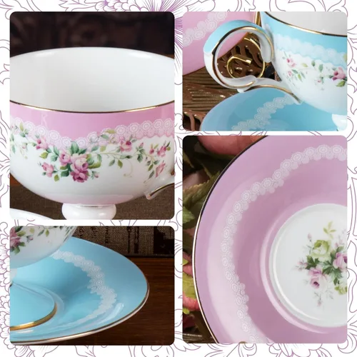 Miniatura 3 de KAMMAK Juego de 2 tazas de café de cerámica, tazas de café de porcelana con platillos, 6.52 onzas hechas a mano, elegante taza de té de porcelana