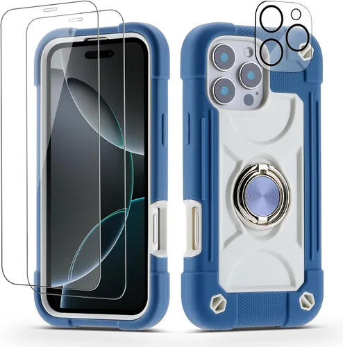 Miniatura 98 de Funda para iPhone 11 de 6.1 pulgadas con soporte de anillo, con 2 protectores de pantalla de vidrio, resistente a los golpes, resistente a