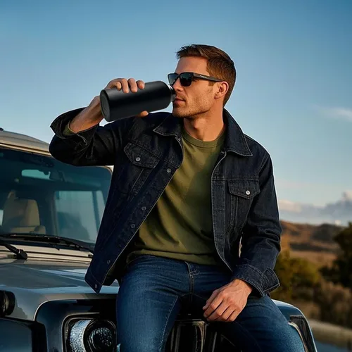 Miniatura 8 de Botella de agua aislada de 32 onzas, jarra de agua negra militar de acero inoxidable con manga, botellas de agua para gimnasio para hombres