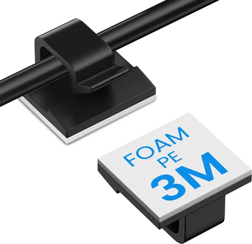 30 piezas de clips adhesivos pequeños negros para gestión de cables debajo del escritorio, mesita de noche, teléfono, PC, cargador, altavoz, TV,
