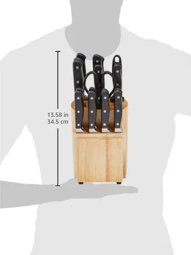Miniatura 8 de Amazon Basics Juego de 18 piezas de cuchillos de acero inoxidable con alto contenido de carbono premium con bloque de cuchillos de madera de pino