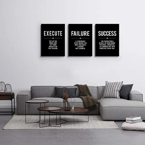 Miniatura 6 de Lienzo enmarcado para pared, con cita de éxito para la oficina, póster motivacional positivo grande negro, juego de 3, definición de fracaso
