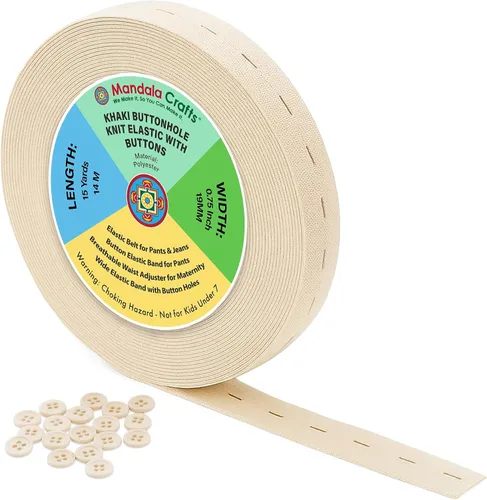 Miniatura 125 de Mandala Crafts Carrete de bandas elásticas anchas de 1/2 pulgada color beige para cinturas de pantalones, costura y manualidades DIY, 88 yardas