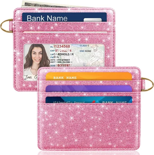 Miniatura 17 de Bolsillo frontal minimalista delgado con bloqueo RFID para tarjetas de crédito, cartera pequeña, bonita funda para tarjetas para mujeres, beige