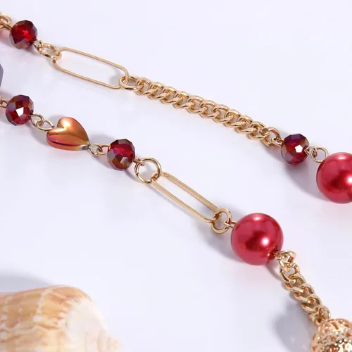 Miniatura 6 de Bocar Collar de cuentas, collar de cadena de eslabones largos de 2 capas, cuentas de cristal para mujer, gargantilla, regalo de joyería