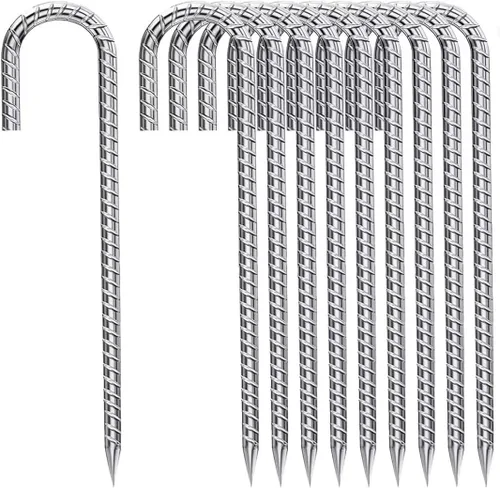 Miniatura 27 de Estacas de Varilla de Refuerzo de 12 Pulgadas, Estacas de Suelo Resistentes con Gancho en J Galvanizado Anti-Óxido, Anclajes de Suelo Resistentes