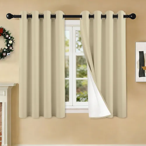 Miniatura 70 de 2 paneles de cortinas 100% opacas, cortinas ligeras con aislamiento térmico con ojales para dormitorio, sala de estar, tratamiento de ventana