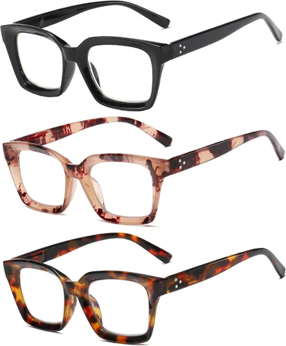 Miniatura 2 de 3 Pack Oversize Square Design Reading Glasses for Women, Blue Light Blocking Computer Reader