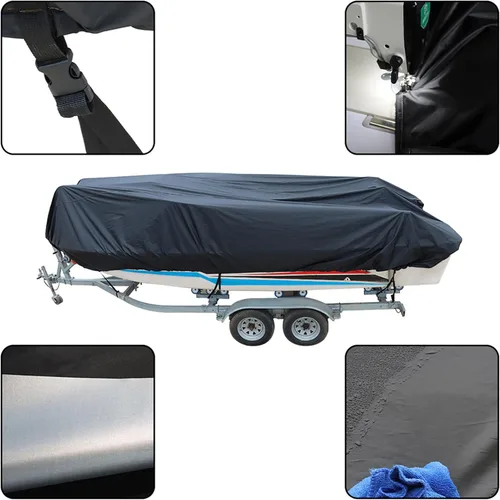 Miniatura 2 de Heavy Duty 210D - Cubierta para lancha de pesca remolcable V-Hull Tri-Hull Runabouts 11-22ft Negro
