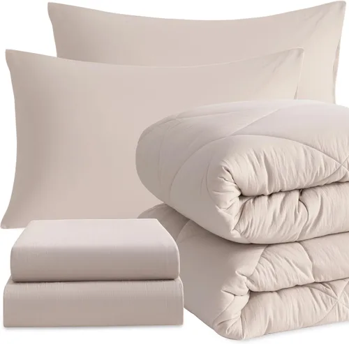 Miniatura 18 de NTBAY Juego de edredón Twin con sábanas, juego de ropa de cama Twin suave y transpirable de 5 piezas, cama Twin en una bolsa, juego de edredón Gris