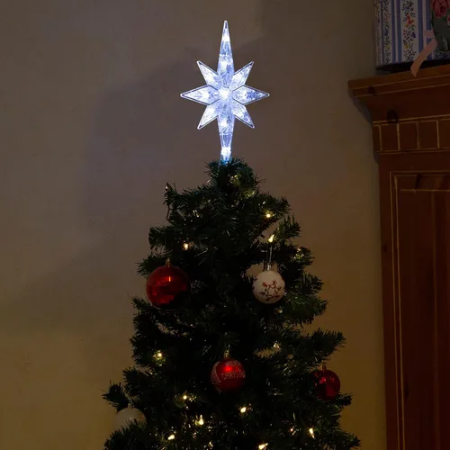 Miniatura 13 de Alpine Corporation Decoración de árbol de estrella de 8 pulgadas con 5 puntos con 31 luces LED blancas frías, decoración navideña