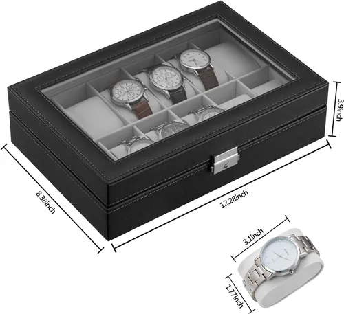 Miniatura 7 de Oyydecor Caja de reloj de piel sintética, organizador de almacenamiento de madera para almacenamiento y exhibición, regalos de hombres y mujeres