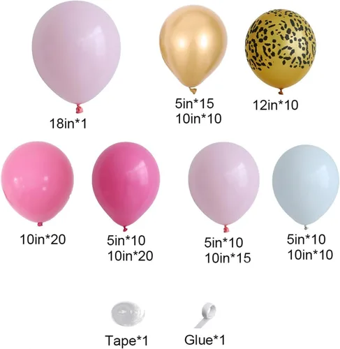 Miniatura 2 de Decoraciones de cumpleaños con estampado de guepardo rosa, 133 piezas de globos dorados con estampado de leopardo rosa intenso, kit de arco