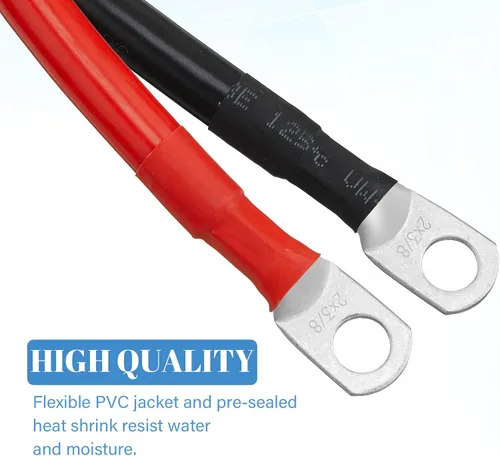 Miniatura 3 de Hoteam Cable de batería de cobre con terminales de 3/8 pulgadas, rojo y negro, cable inversor de corriente para motocicleta solar, automóvil, 2 AWG