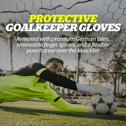 Miniatura 2 de Guantes de portero Storelli Electric, protección de mano de alto impacto con 5 espinas de dedo extraíbles y correa de muñeca Carga Blanca