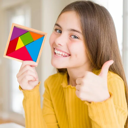 Miniatura 5 de ArtCreativity Rompecabezas de madera Tangram para niños, 7 piezas de colores, rompecabezas educativo, juguete de aprendizaje para niños y niñas