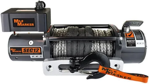 Mile Marker 76-53251BW Winch SEC 12 | Cuerda sintética de 3/8 pulgadas x 92 pies | Capacidad de tracción de 12,000 libras | Rendimiento confiable en