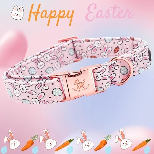 Miniatura 3 de Elegant little tail Collar para perro de Pascua, collar de perro con estampado de huevos de conejo, collar para mascotas, collar rosa para perros